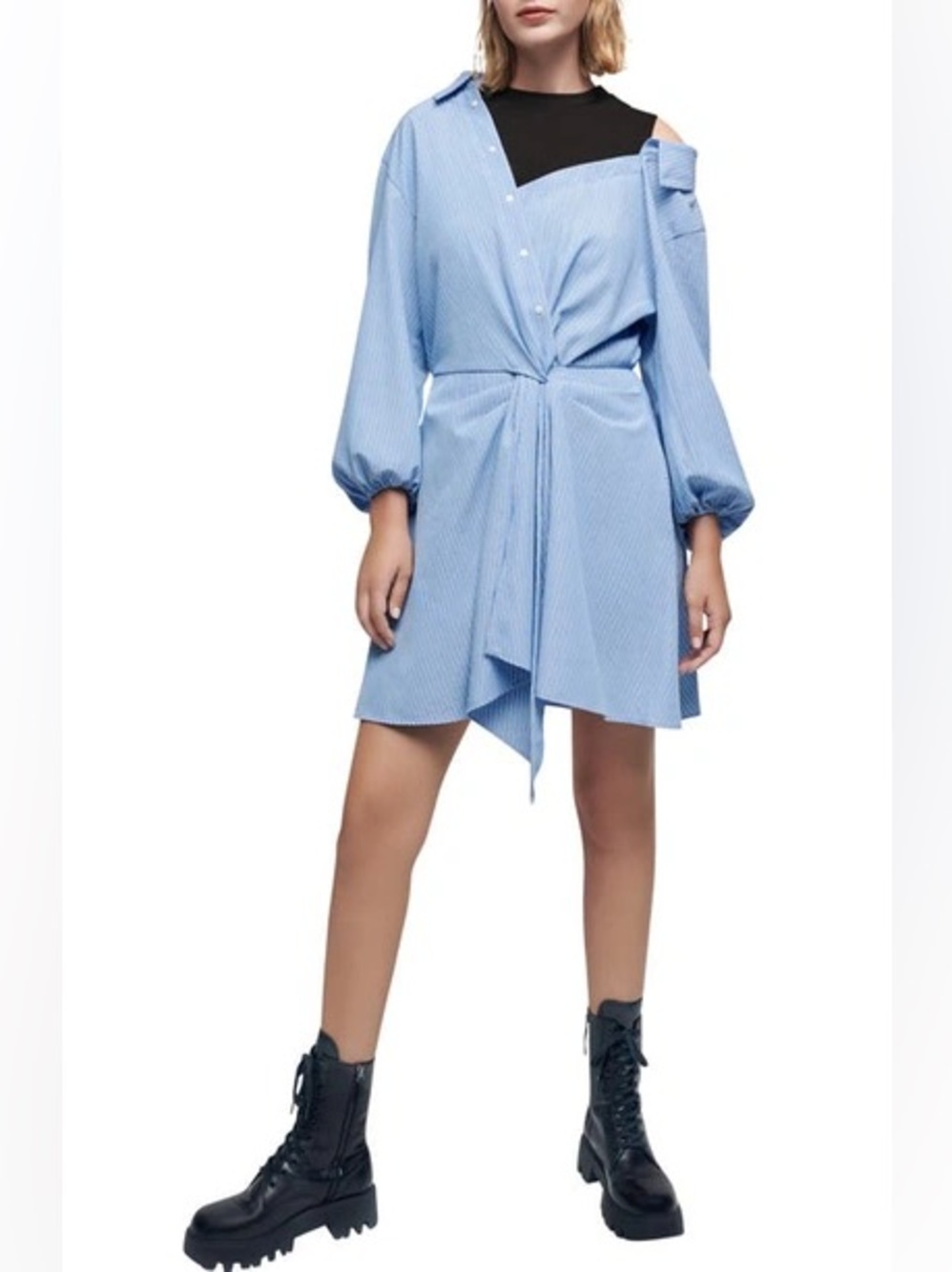 Maje Blue Striped Ritiavi Trompe L'Oeil Shirtdress